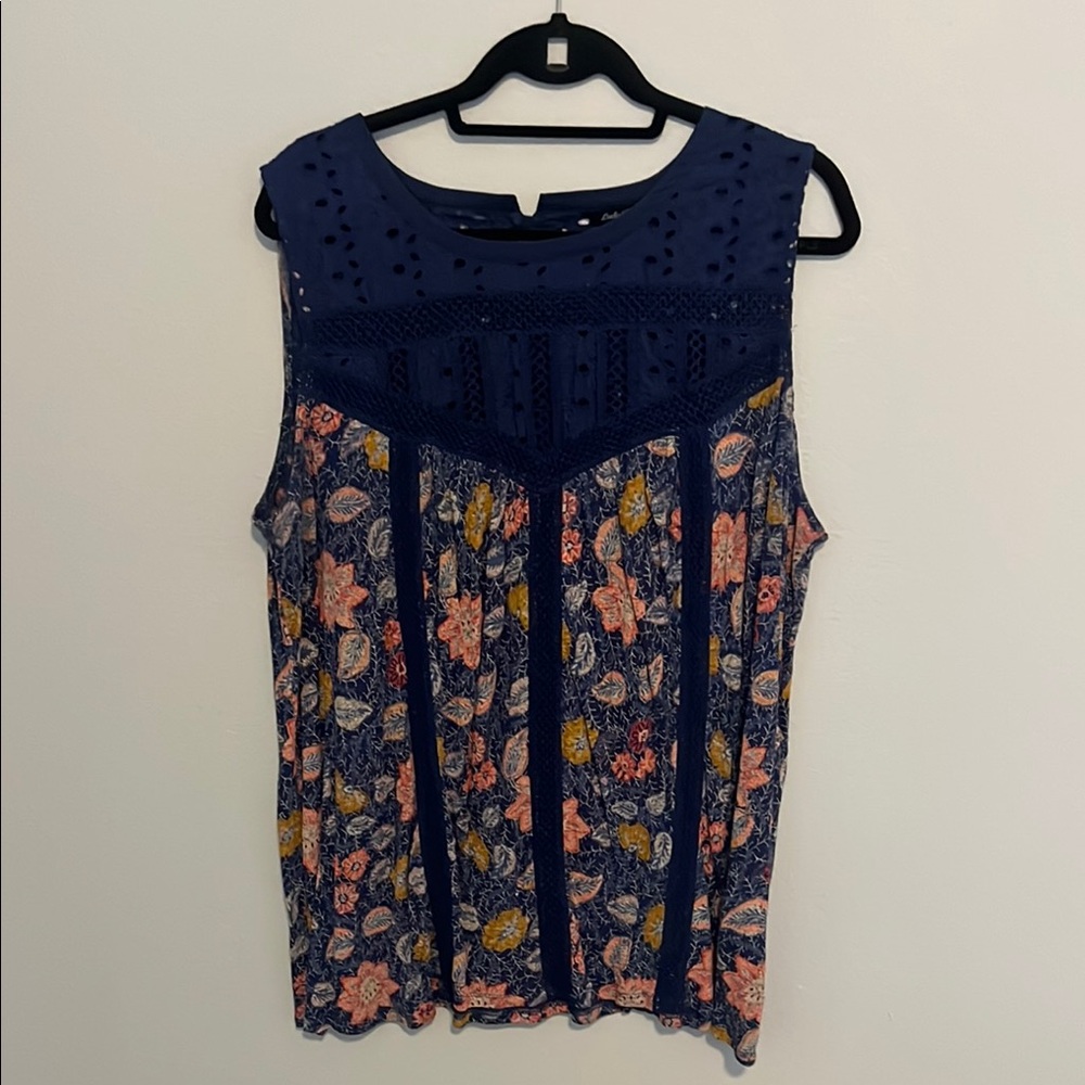 Lucky Brand Floral Navy Sleeveless Top
